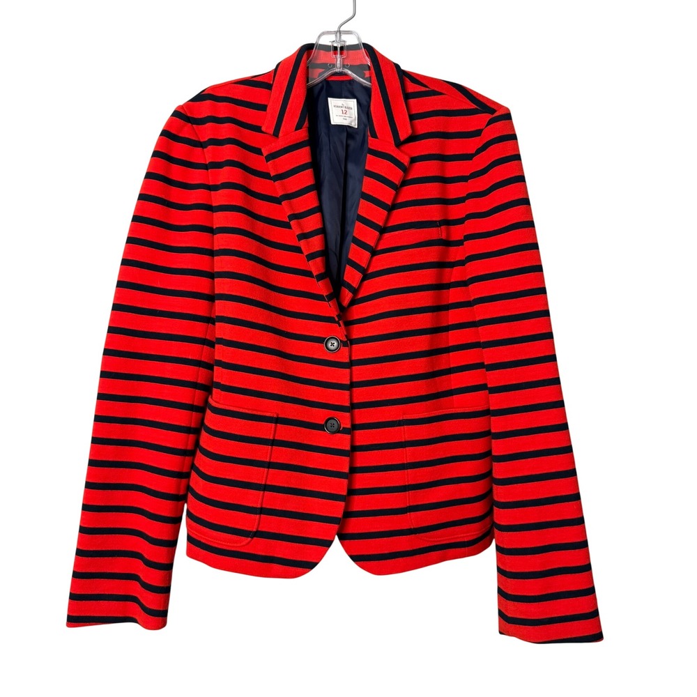 Gap Academy Blazer Womens 12 Red Navy Blue Striped Elbow Patch Knit Jacket